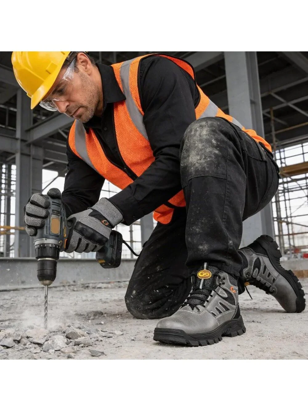 Men's Grey Waterproof Shoes Solid High Top Steel Toe Outdoor Hiking Boots